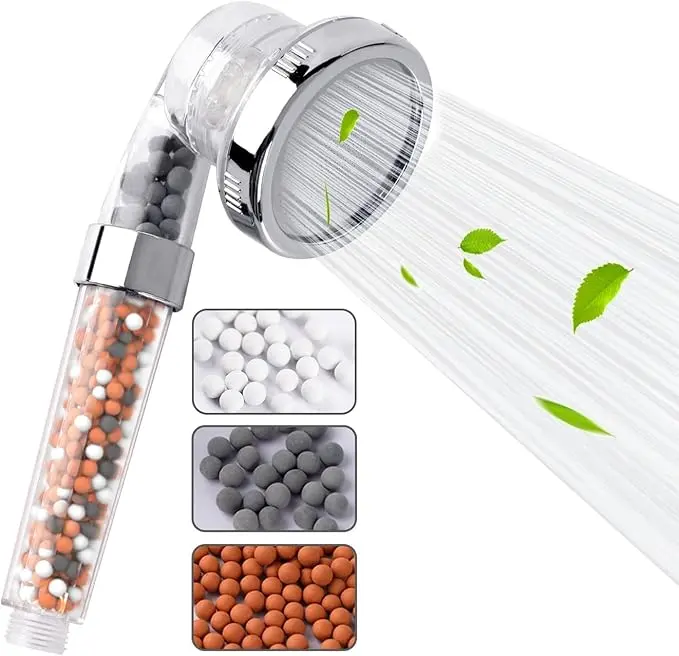 High Pressure Ionic Shower Head with Mineral Beads for Water Softening, 3 Spray Modes, Adjustable Handheld Shower Head, Water Saving Bathing for Adults Children Pets Home and Gym Use