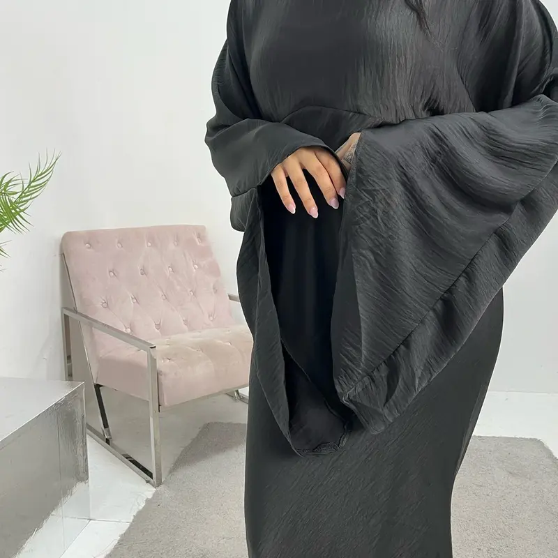 Ladies satin tie back frill sleeve modest dress onesize uk 6-14 long dresses 3