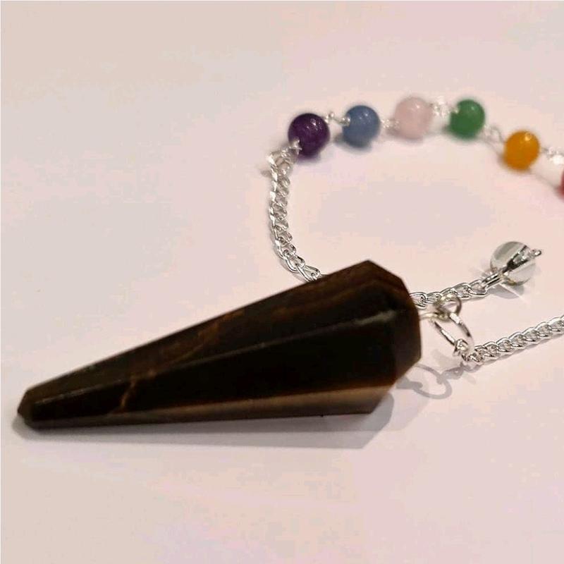 Beautiful Rose Quartz or Tigers Eye Pendulum with 7 Chakra Beaded Chain Unique Gift for Witches and Spiritualists - Provides guidance swings based on the answer reiki, healing, meditation, chakra balancing, tarot, dowsing divination, or home decoration. 3
