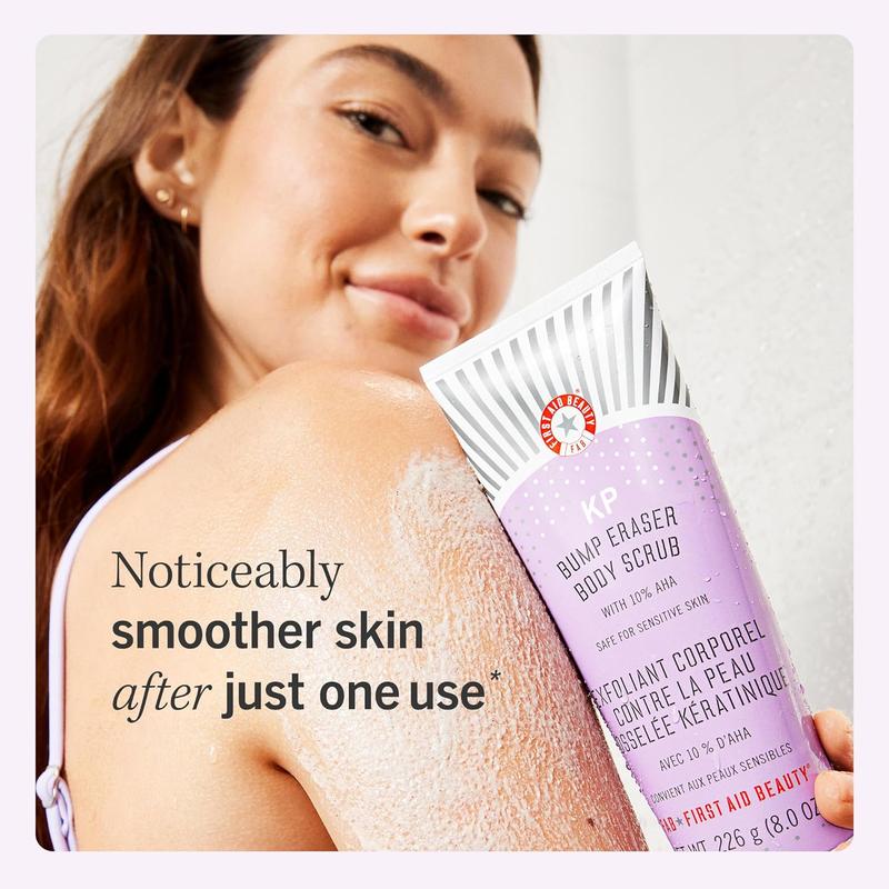 First Aid Beauty KP Bump Eraser Exfoliating Body Scrub – Exfoliator for Bumps + Chicken Skin from Keratosis Pilaris with 10% AHA (Glycolic + Lactic Acids) – 56 g Body Care Smooth bleaching  scrub Strawberry Cosmetic Cleanser Cleansing Skincare 1
