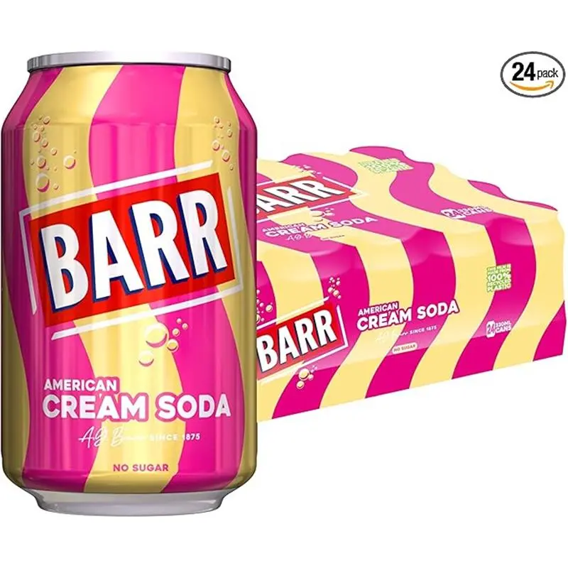 BARR Since 1875, 24 Pack American Cream Soda, Zero Sugar Sparkling Drink, Fizzingly Fun - 24 x 330ml Beverage