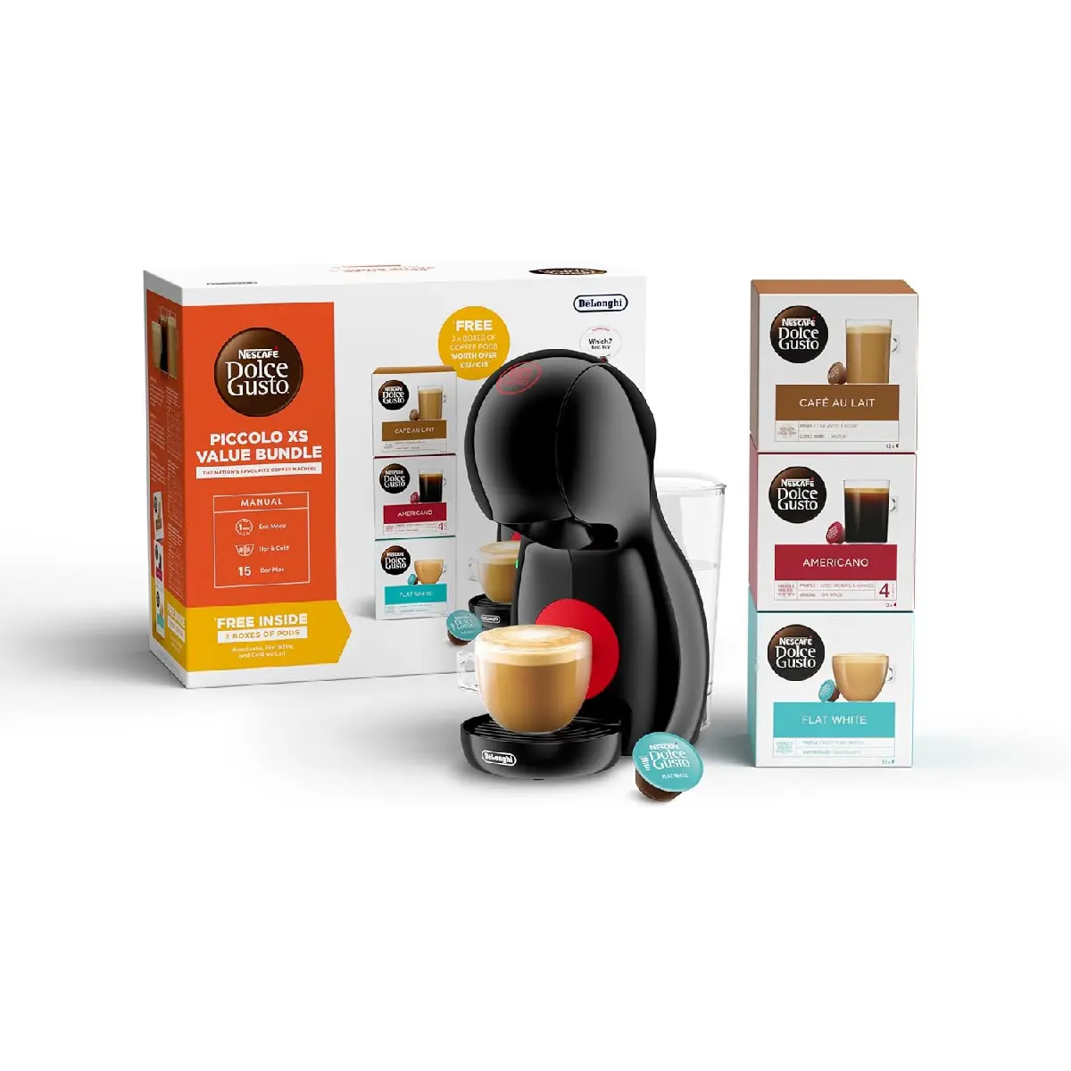 2025-New Dolce Gusto® Piccolo XS Manual Coffee Machine Black by DeLonghi® - 'Value Bundle’​