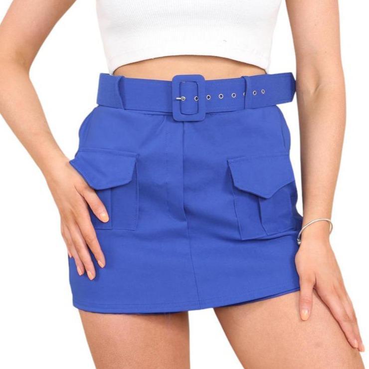 Women's High Waist Stretchy Cargo Combat Belted Pocket Skort Basic Casual 0