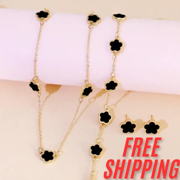 4pcs/Set Clover Flower Necklace Bracelet Earrings Jewelry Set, Versatile Lucky Chain Collar Necklace Earrings Valentines,Mom,Mother,Mother's Day,Gift sylus necklace
