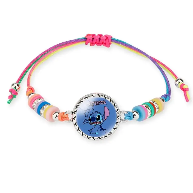 Stitch Anime Bracelet Cartoon Lilo & Stitch Adjustable Rope Rainbow Coloured Beads Pendant Cute Wristand - Accessories Kids Toys Girls Bracelet Christmas Party Gift - 19 Different Designs 5