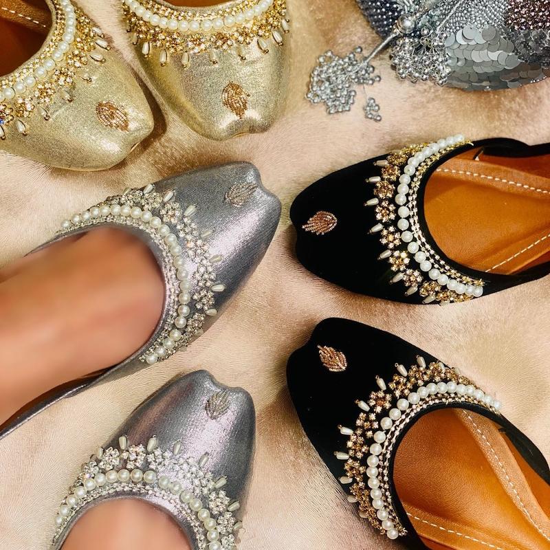 Handmade Ladies Pakistani Indian Khusa Sandal | Diamonte and Pearl Punjabi Jutti | Wedding shoes | Gift For Her | Gold Silver Black Pink Maroon Women Comfort Footwear 1