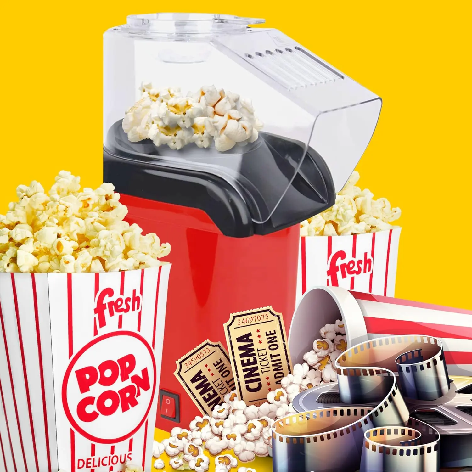 Domestic King Popcorn Maker Home Made Popcorn Machine 1200W with Measuring Cup Healthy Snack No Oil Electric Popcorn Makers