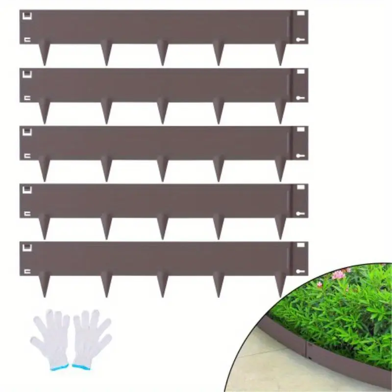 5pcs Flexible Steel Garden Edging, 99.06cm x 10.16cm Rustic Brown Landscape Strips with 8.0cm Spikes - Durable Metal Borders for Flower Beds & Pathways, Easy Installation 4