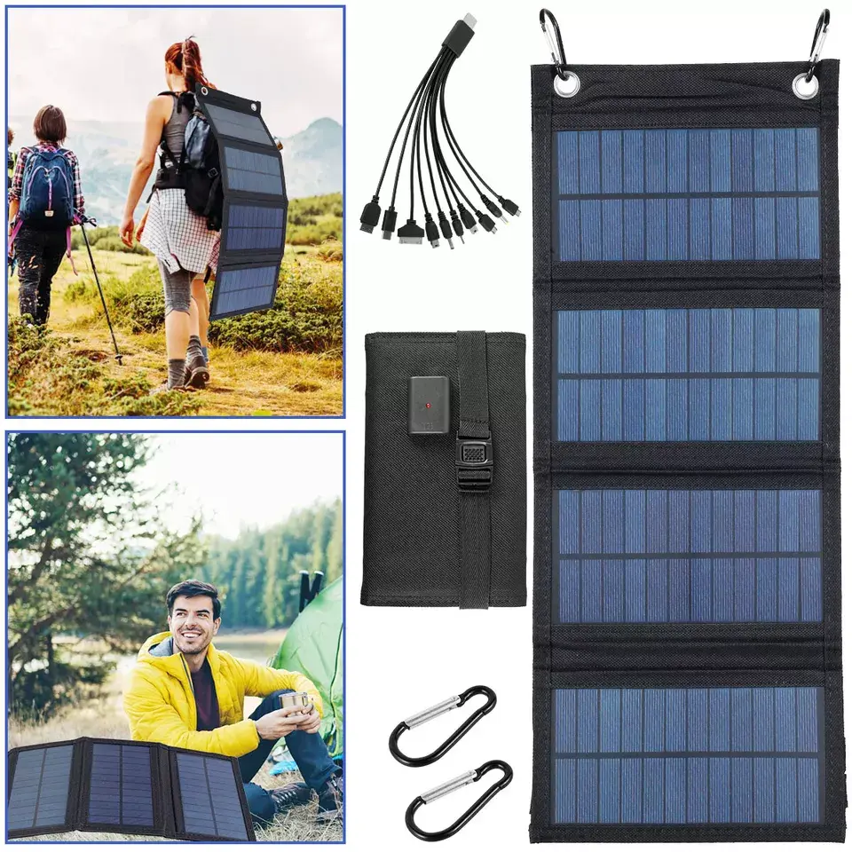 USB Solar Panel Folding Power Bank for Outdoor Camping Hiking Phone Charger NEW