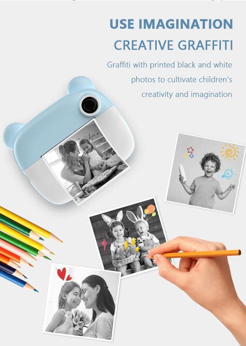 Product Introduction of Children Digital Camera Instant Print for Kids Thermal Print Camera Instant Photo Printing Camera Video Toys+32G Memory Card 44