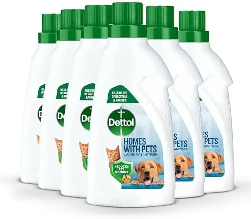 6x Megapack Dettol Homes With Pets Laundry Sanitiser, Fresh Breeze, Multipack of 6 x 750ml, Total of 4.5L, Liquid Laundry Cleanser and Disinfectant for Pet Odours Removal - Household