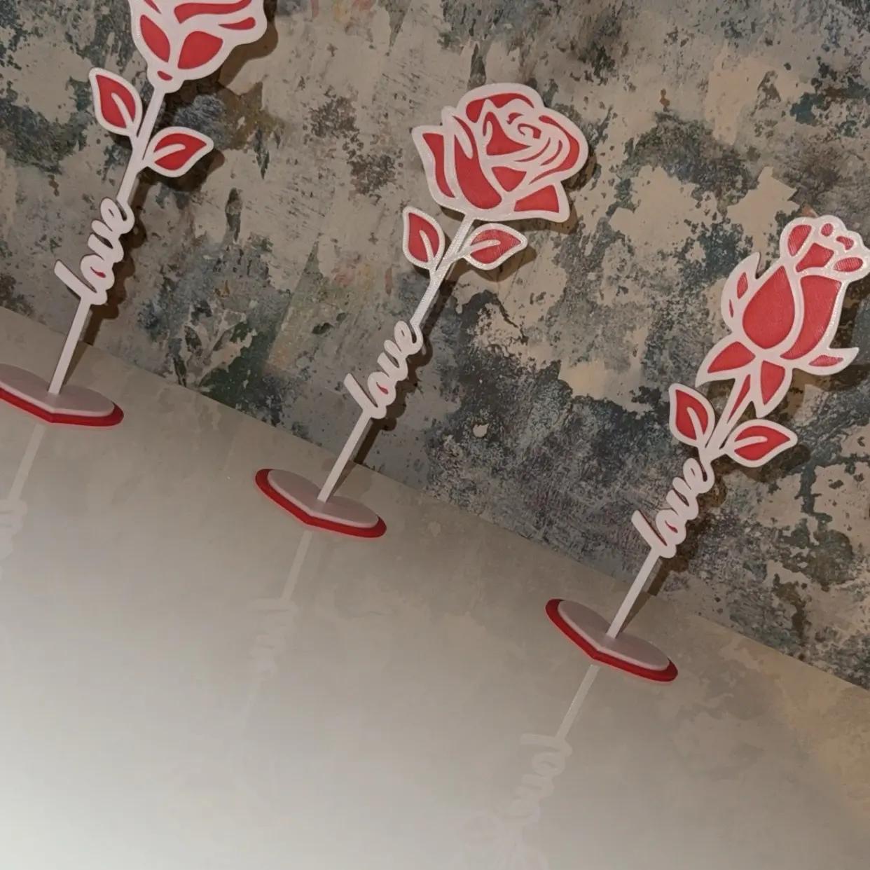 Decorative 3D Printed Rose with Love Heart Stand - single only - 1