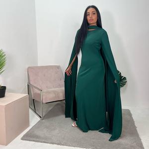 Ladies cape sleeve elegant modest dress with drape attached shoulder scarf Formal Womenswear long dresses