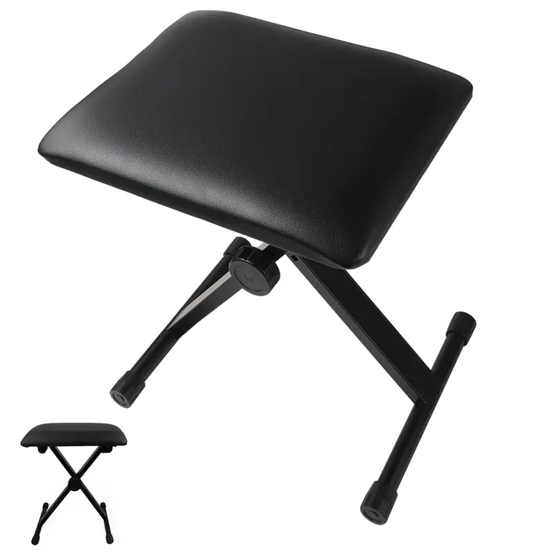 Adjustable Height X-Style Padded Folding Piano Bench with High-density Sponges - Sturdy Durable Metal Music Stool for up to 160 Kg - Portable PU Leather Pedded Stool - Black - Easy Clean 5