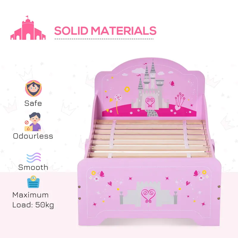 Kids Bed Princess Castle Theme w/Side Rails Slats Home Furniture for 3-6 Yrs Pink 143 x 73 x 60 cm 5