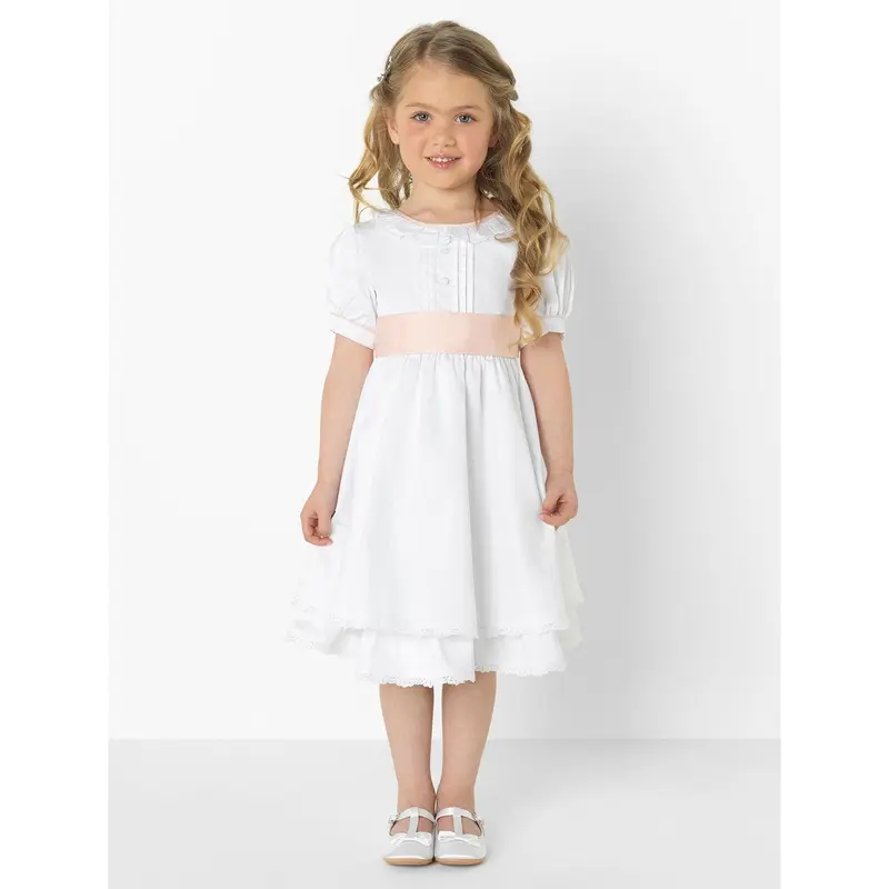 White & pink flower girls dress - Rachel 0