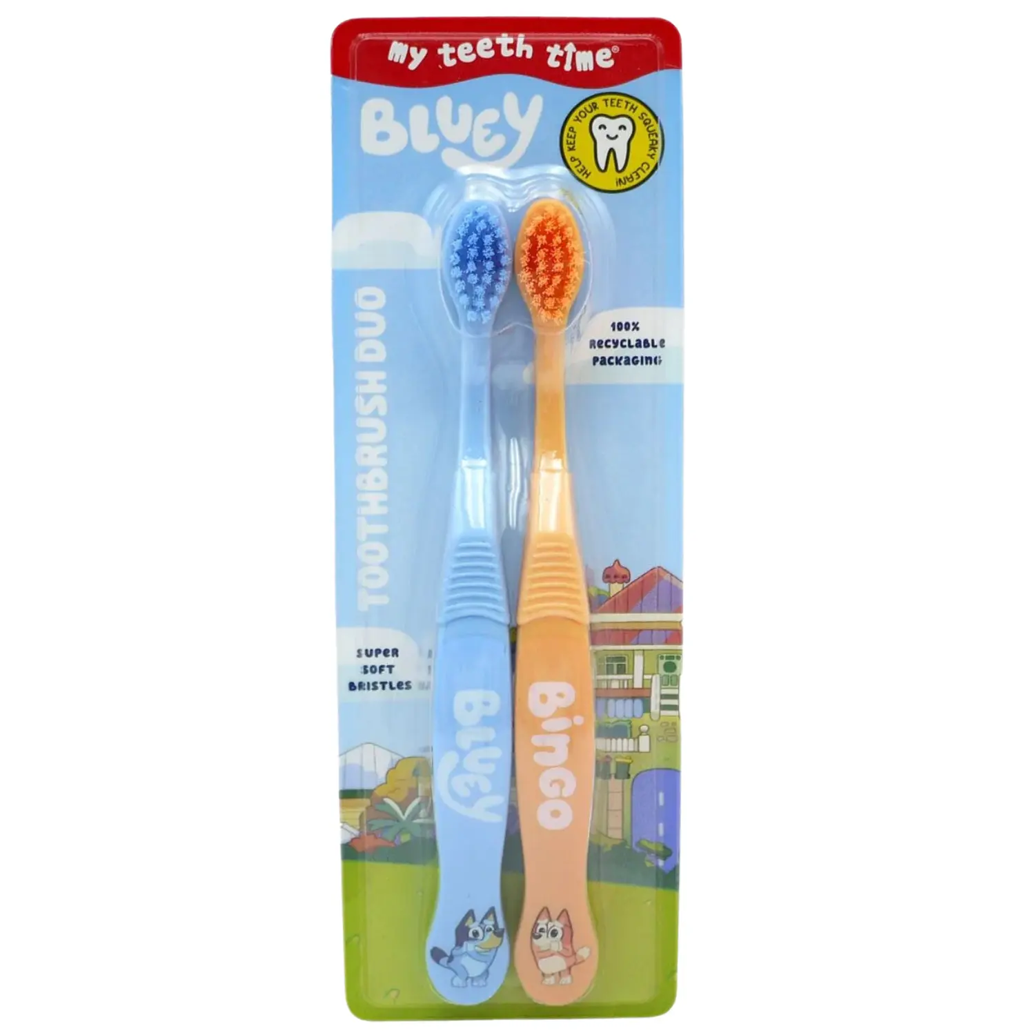 Bluey Toothbrush 2Pk - Super Soft Bristles Bluey-Bingo - My Teeth Time - Help Keep Your Teeth Sparkly Cean Oral Comfort