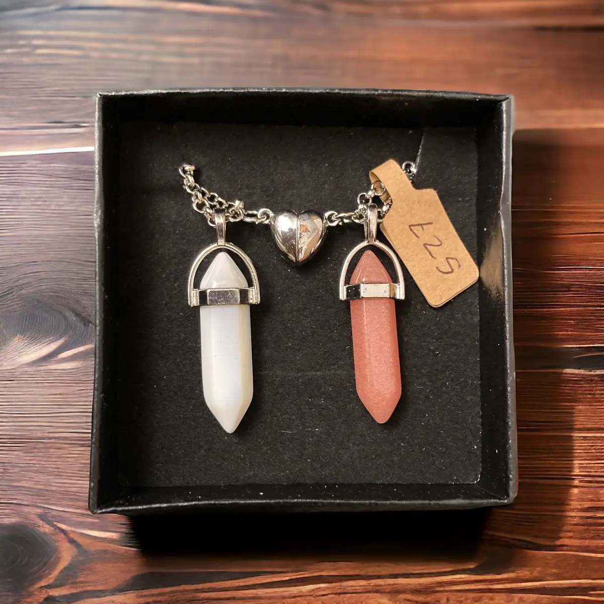 2 in 1 White quartz & strawberry quartz necklace with heart pendent that splits into 2 with a magnetic heart Anniversary Auspicious Birthday Daily Engagement Wedding