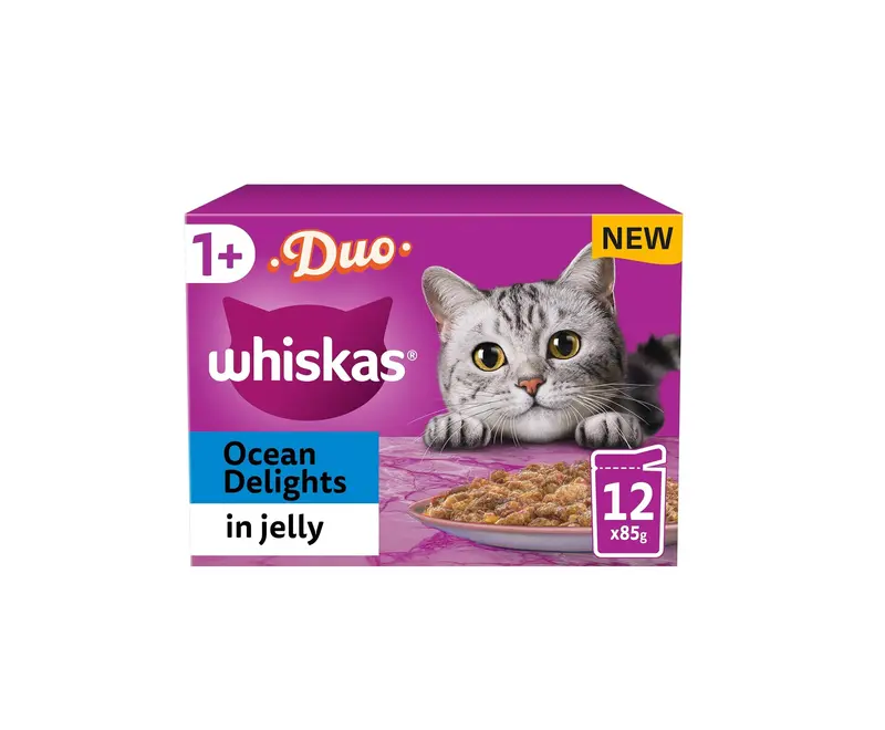 Whiskas Tasty Duo 1+ Ocean Delight in Jelly 48 x 85 g Pouches, Adult Cat Food - Pack of 4 (12 x 85 g) 0
