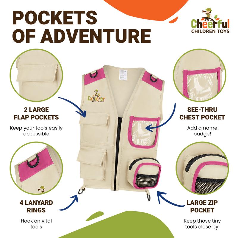 Cheerful Children Toys Premium Kids Explorer Kit with Extra Sturdy Accessories for 3-7 Year Olds -Bug Hunting Costume Hat Vest boys girls Outdoor Backyard Safari Nature Zoo Keeper STEM Educational 4