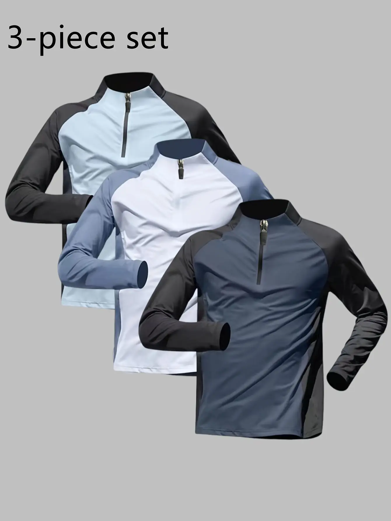 3 pieces of half-zip training suits for men long-sleeved quick-drying clothes cycling sports track and field sports shirts tops running fitness clothes