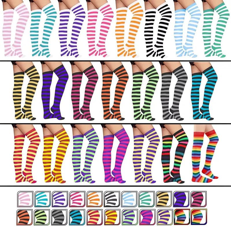Women's Full Striped Thigh High Stockings - Colourful Over The Knee Socks - Underwear, Womenswear 1