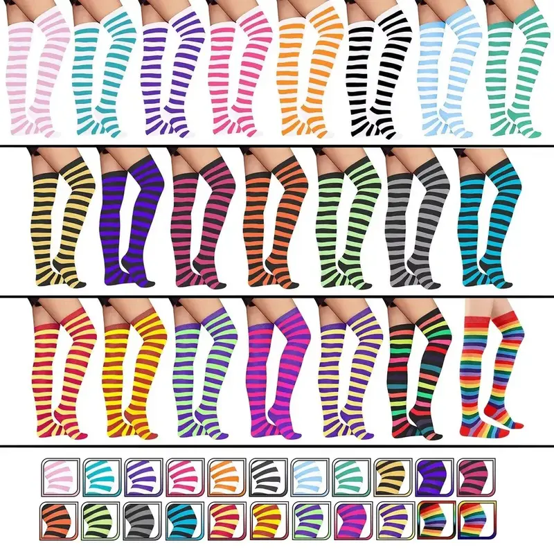 Women's Full Striped Thigh High Stockings - Colourful Over The Knee Socks - Underwear, Womenswear 0