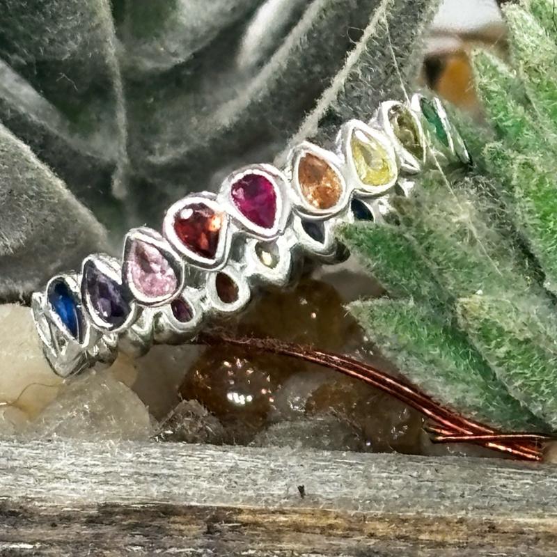 Multi-Coloured Cubic Zirconia  Sterling  Rainbow Stacking  for Women 925 silver rings small  jewellery business uk 7