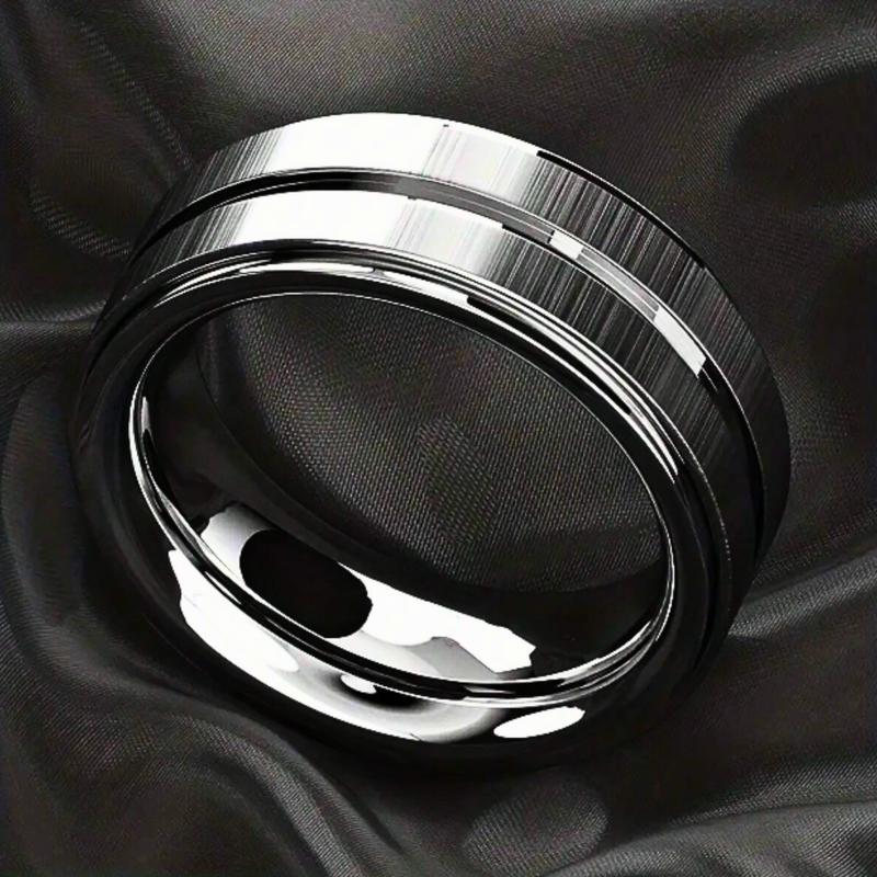 1pc 8mm Polished Stainless Steel Groove Ring for Men, Engagement Ring Jewelry, Wedding Ring, Birthday Party Gift Boyfriend, Valentine's Day Gift 7