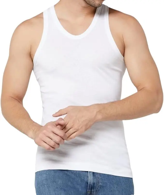 3 Pack Men's Vest Tops  Fitted 100% Cotton Plain Classic Sports Interlock Sleeveless Undershirt Vests summer training Gym White Colour