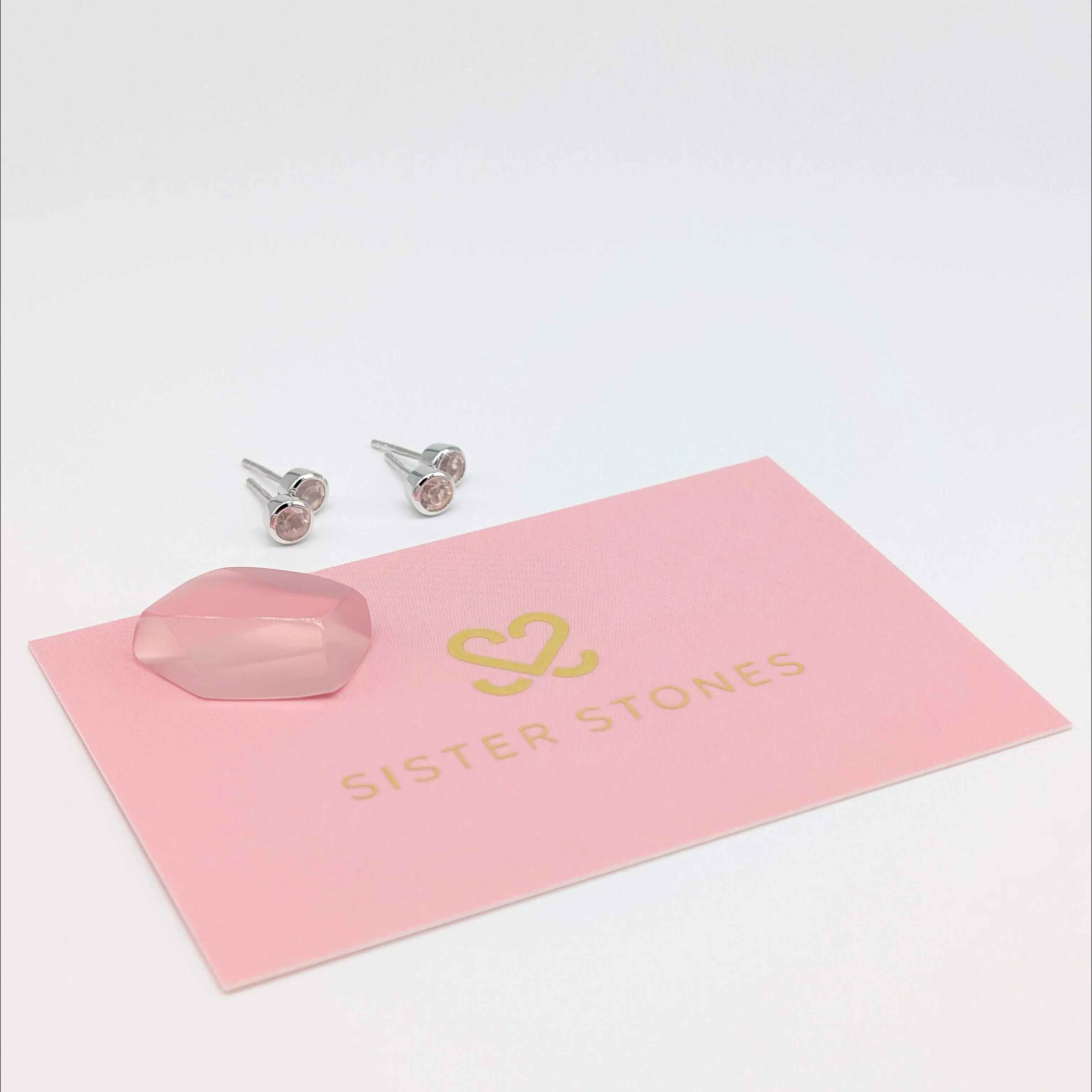 Set of 2 pairs - Round Rose Quartz Sterling Silver Stud Earrings