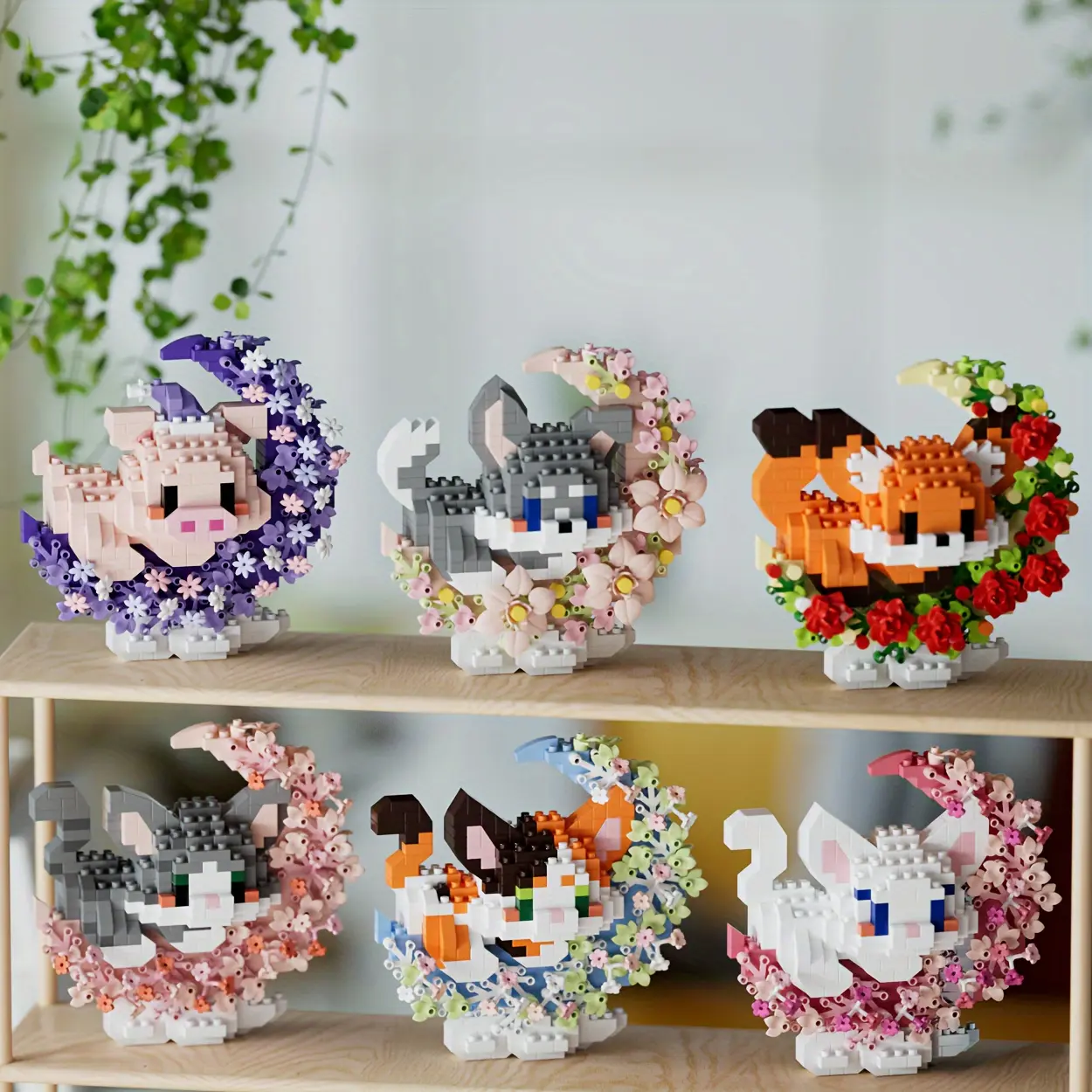 Moon Animal Building Block Figurines Set - Desktop Decor, Christmas Gift, ABS Construction Toy Kit, Assorted Colors