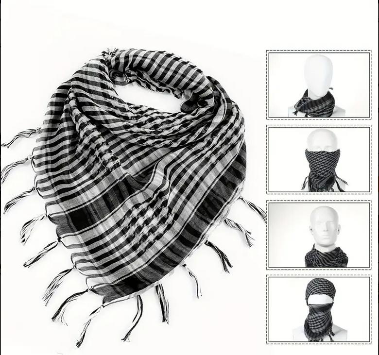 Black And White Arab Arabic Scarf Keffiyeh Head Neck Face Wrap Shawl Unisex Khimar Hijab Shemagh Arafat Dubai Desert Army Safari Men Women Palestine Scarves Sarong Cover Wind Dust Protection 8