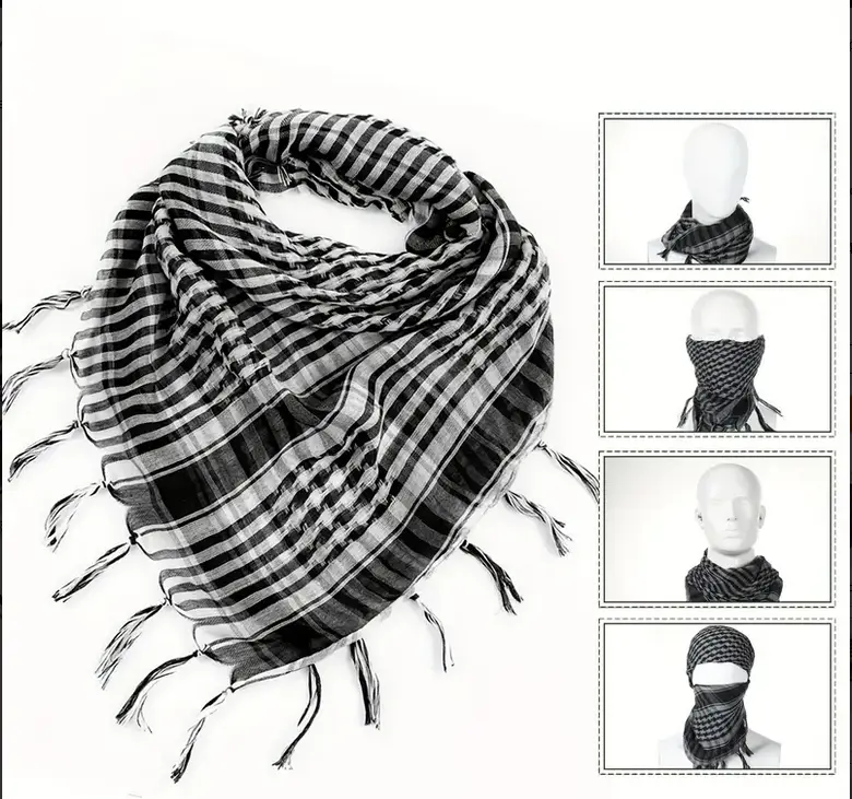 Black And White Arab Arabic Scarf Keffiyeh Head Neck Face Wrap Shawl Unisex Khimar Hijab Shemagh Arafat Dubai Desert Army Safari Men Women Palestine Scarves Sarong Cover Wind Dust Protection 8