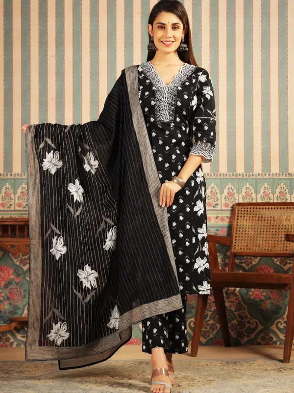 Pure Cotton Black 3 pieces suit Indian Ladies Dress 2