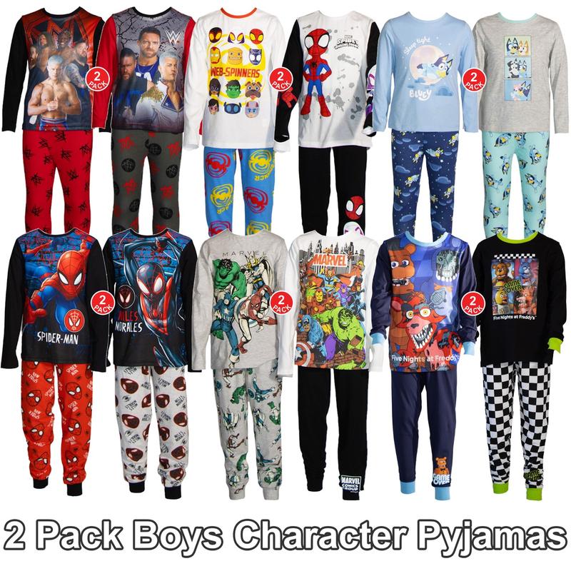 Character World Boys Pyjama Set - Superstar Designs, 2 Pack, 100% Cotton Sleepwear, Comfortable Elastic Waist & Cuffed Bottoms, Sizes 5-14 Years 0