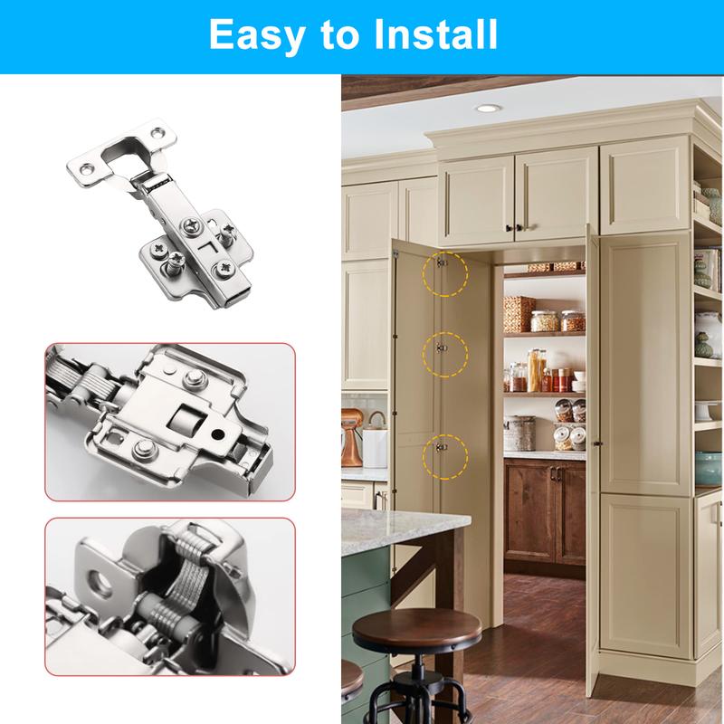 GoDyna 10Pcs Cabinet Hinges with 35 mm Screw 110 Degree Closing Hinge Cover Hinge Nickel-Plated for Kitchen Cabinet Wardrobe Door Bathroom 8
