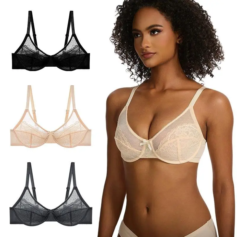 【Curlady】Enchante Floral Lace Plus Size Underwire Unlined Unpadded Full Coverage Bra, It is recommended to choose a larger size 6