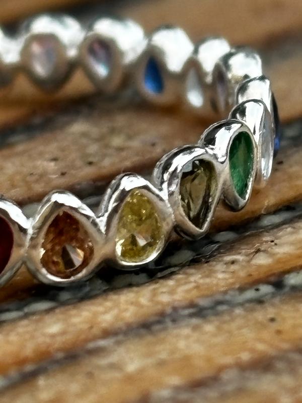 Multi-Coloured Cubic Zirconia  Sterling  Rainbow Stacking  for Women 925 silver rings small  jewellery business uk 3