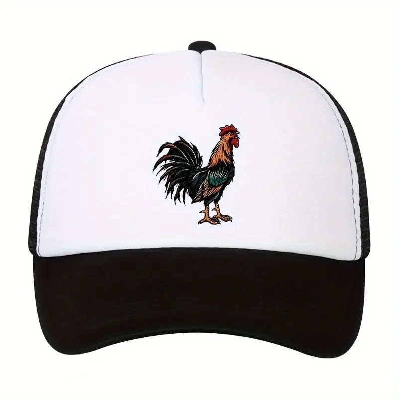 Cool Hippie Curved Brim Baseball Cap, Rooster Print Breathable Mesh Trucker Hat, Snapback Hat For Casual Leisure Outdoor Sports Christmas Gift 8