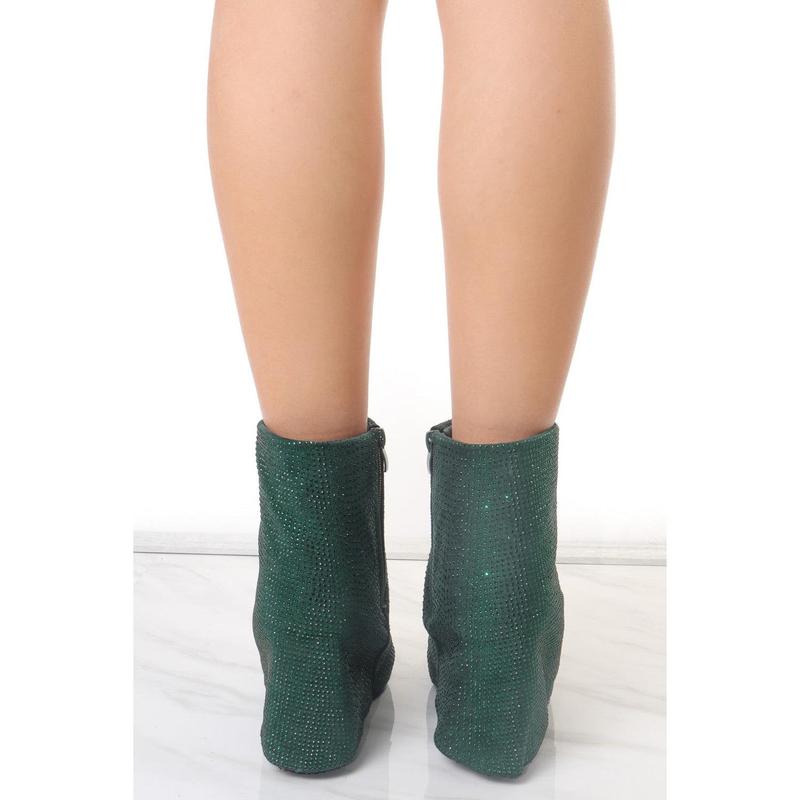 Green Diamante Fold Over Shark Ankle Boot 2