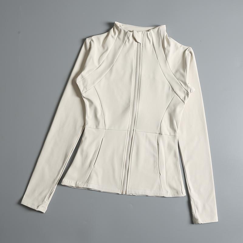 Product Introduction of New yoga wear ladies coat round high elastic loose exercise yoga fitness long sleeve stand-up collar  yoga tops 12