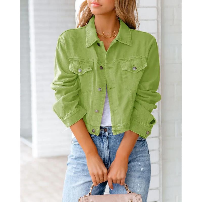 Women's Clothing Spring Summer New Denim Jacket Long-sleeved Top Short Slim Coat Solid Color 5