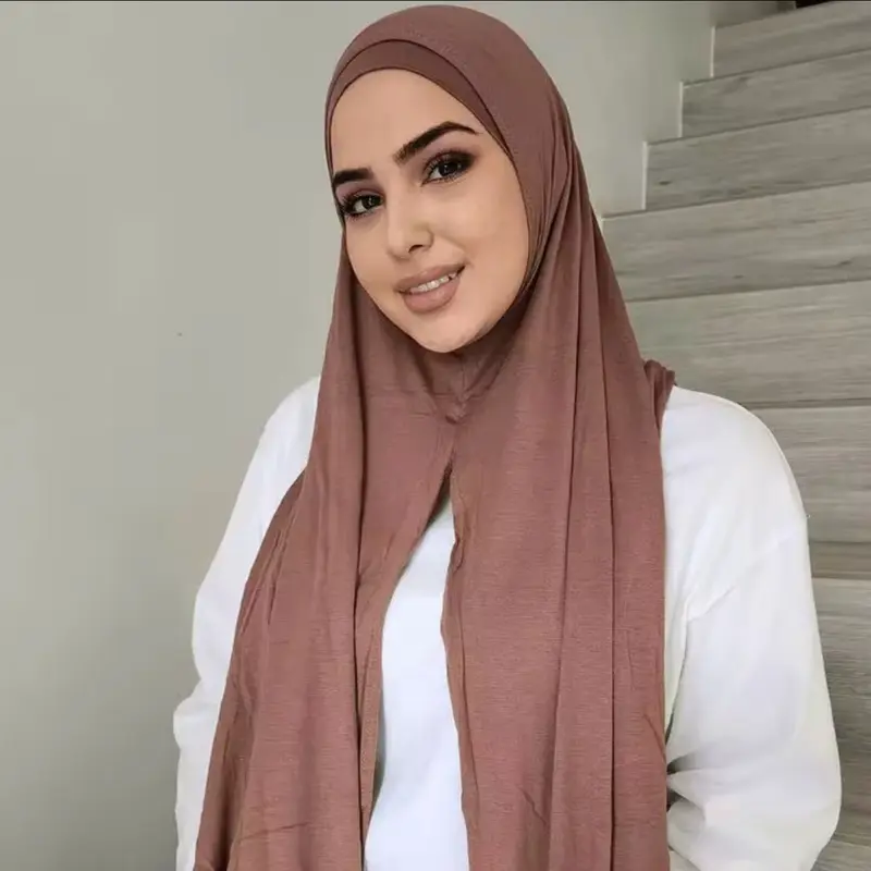 High Quality One Loop Women Muslim Malaysian Hijab Shawl Stretchy Premium Scarf Ready to Wear Cotton Jersey Sports Instant Hijab 1