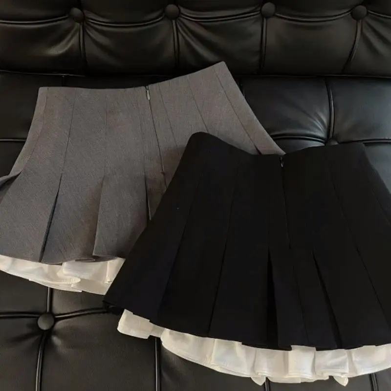 2025 MEXZT Y2K Ruffles Black Mini Skirt Women Korean Patchwork Pleated Skirts Japanese Kawaii High Waist All Match A Line Skirt New Womenswear Bottom Comfort Palda Bridal