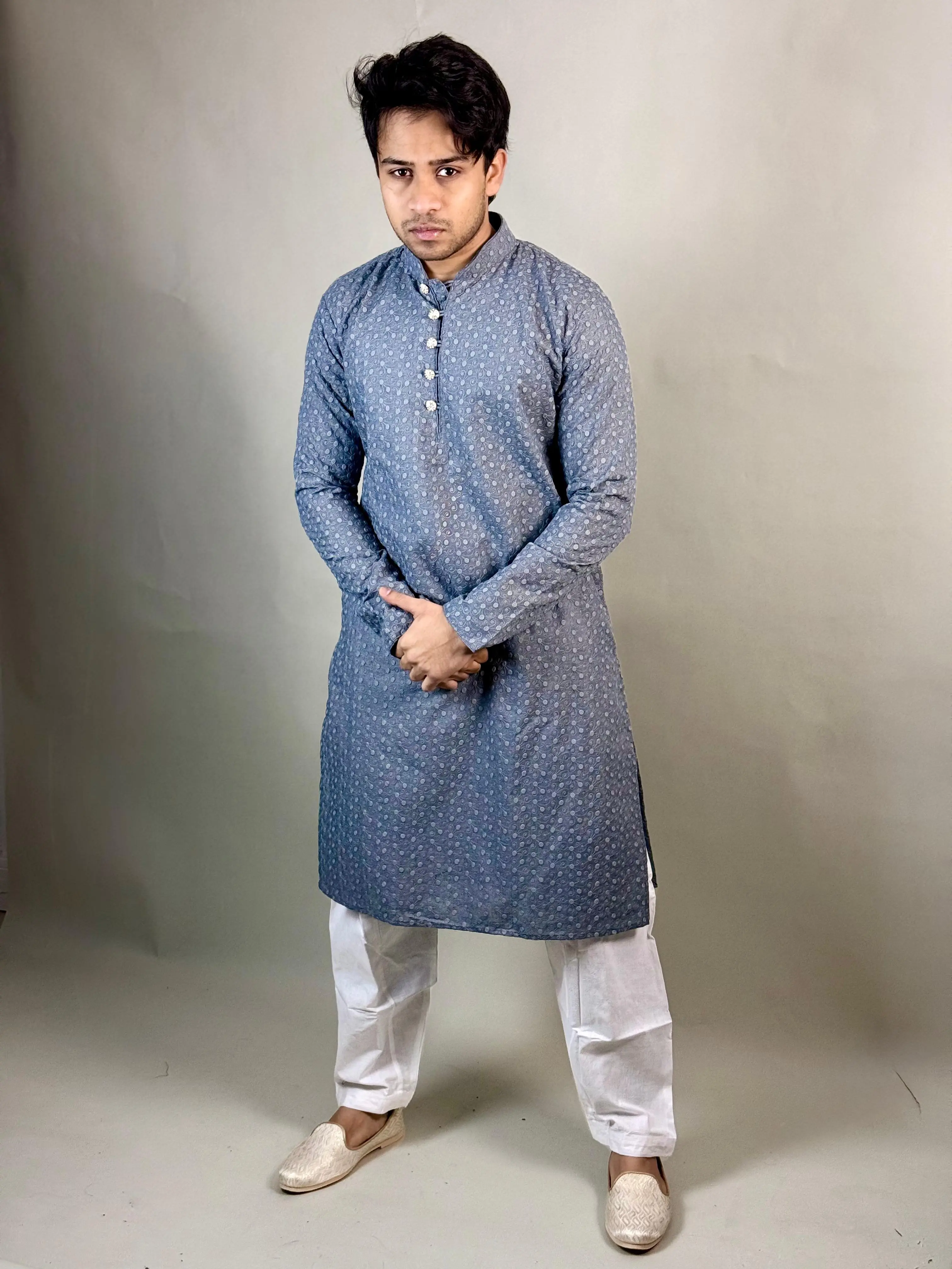 Powder Blue Chikankari Kurta - Soft Cotton Ethnic Wear, Intricate Embroidery, Perfect for Weddings & Occasions