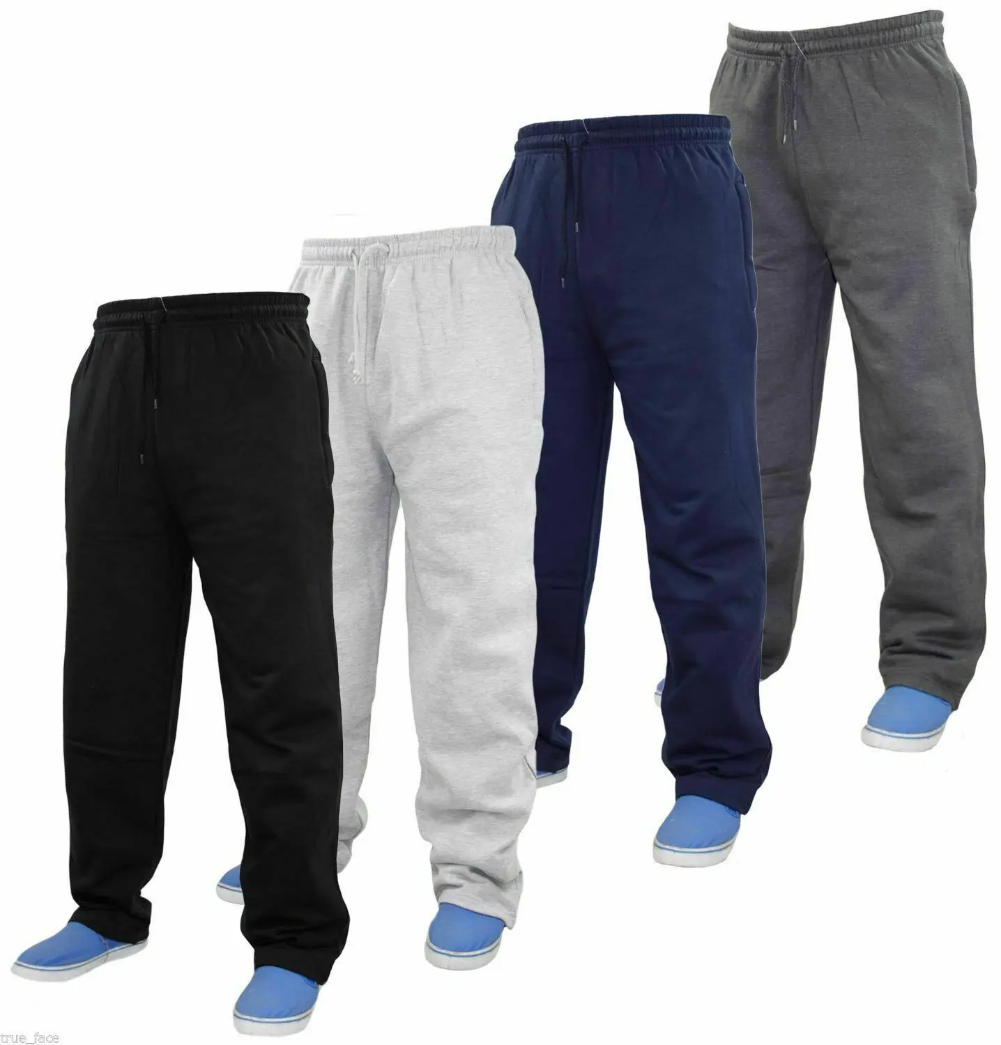 Mens Fleece Open Hem Bottoms Track Pants Casual Joggers Jogging Trousers S-5XL Cotton Menswear Soft Day