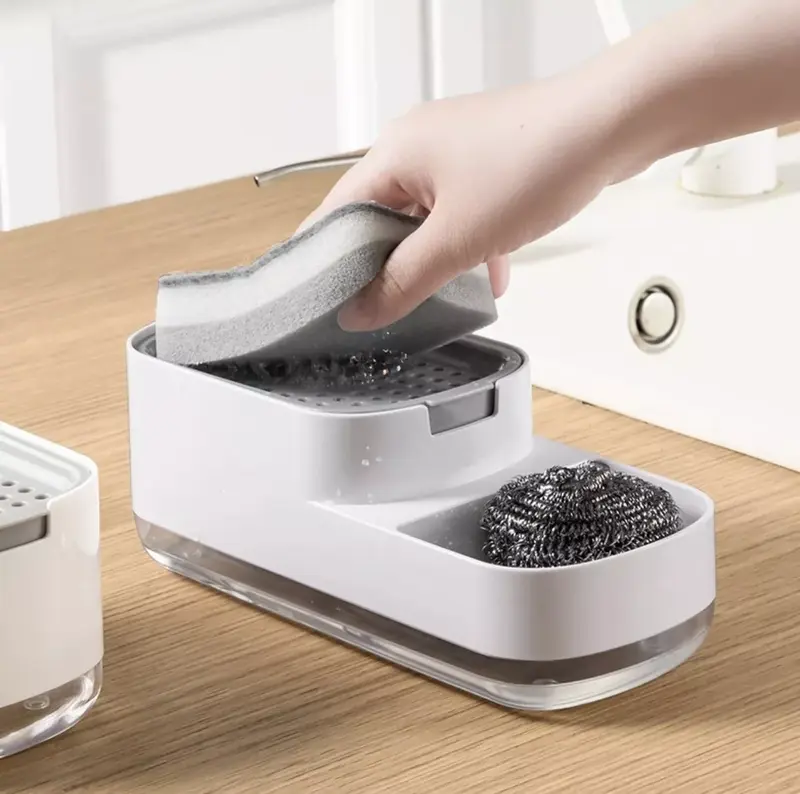 Kitchen Liquid Soap Pump Dispenser 2 in1 ABS Sponge Holder + Sponge 0