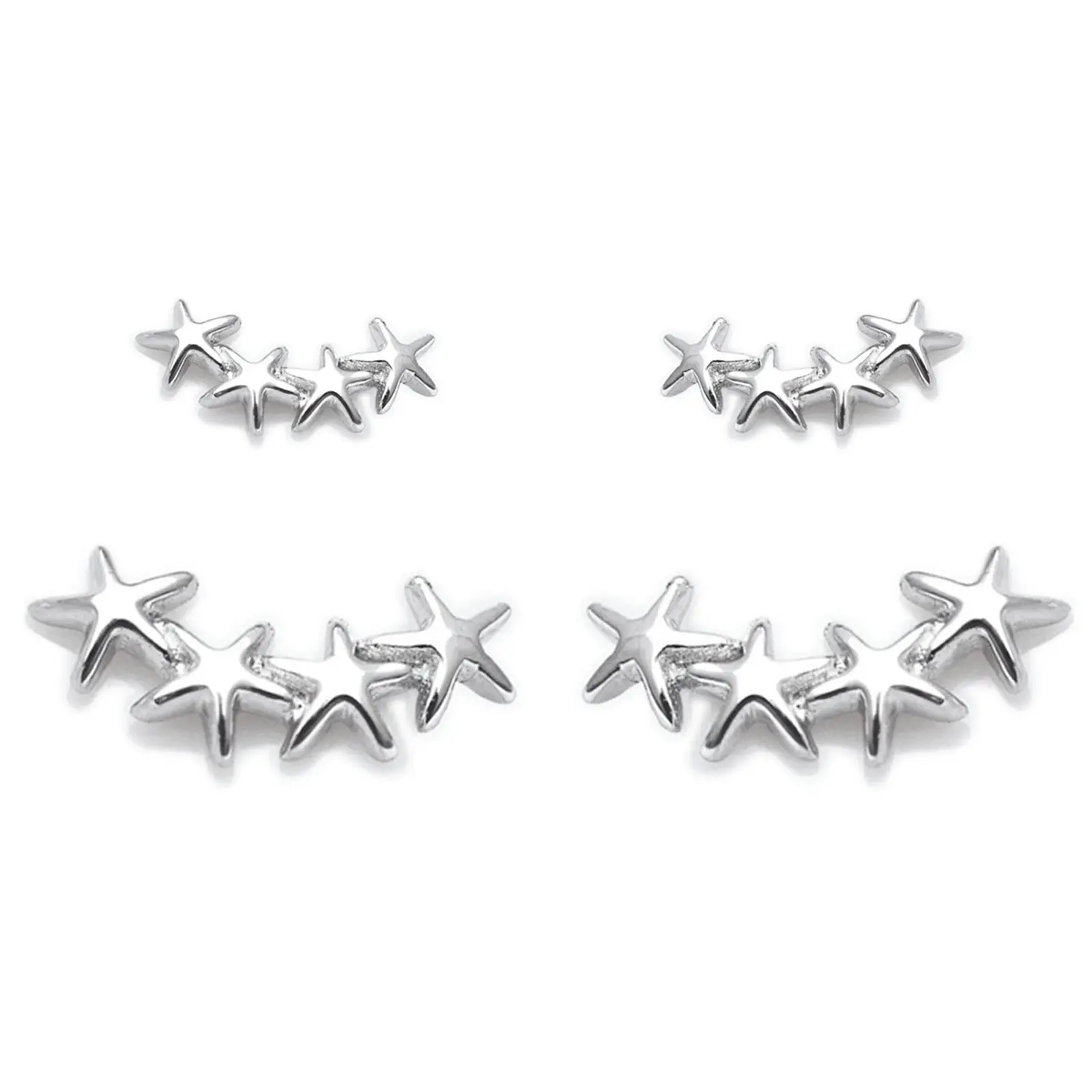 Sterling Silver Lucky Stars Star Fish Curved Climber Crawler Stud Earrings