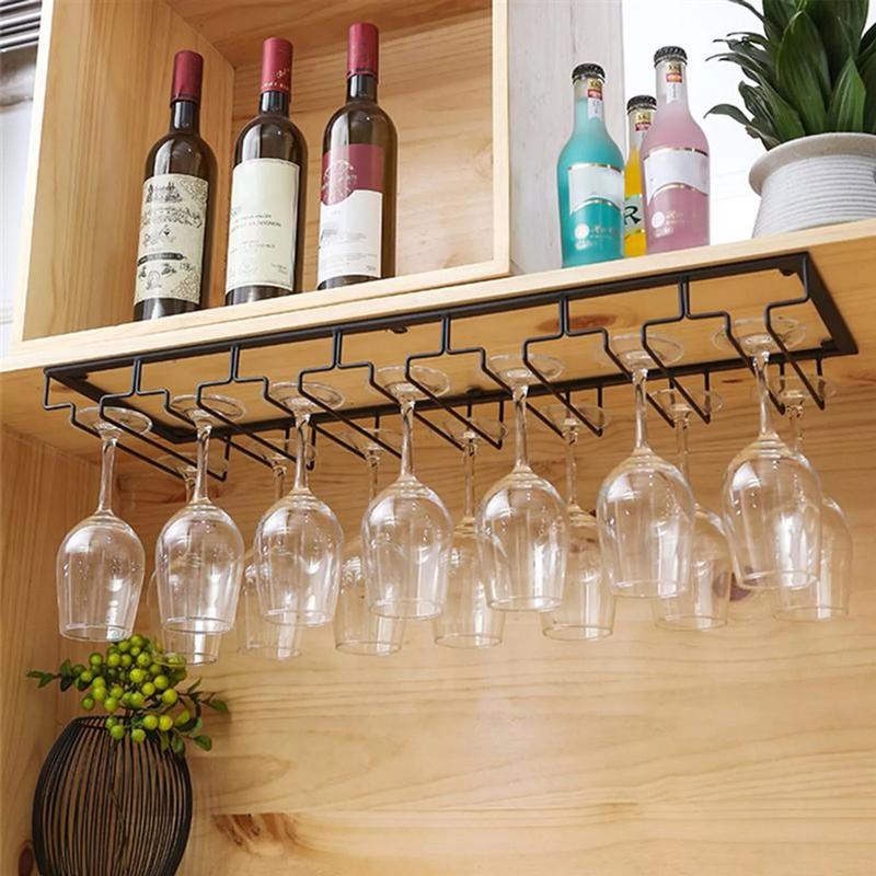 Hanging Wine Glass Shelf Holder Hanger Organizer Under Cabinet Cup Storage Rack 3
